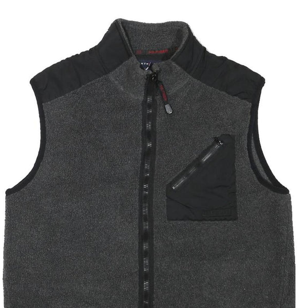TOMMY HILFIGER Mens Grey & Black Sleeveless Jacket XL Polyester Blend Zip Pocket