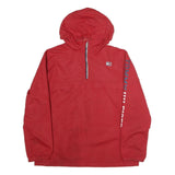 TOMMY HILFIGER Mens Red Zip Hooded Jacket XL Polyester Plain Casual Streetwear