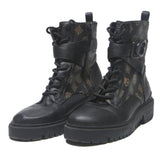 GUESS Womens Leather Combat Boots Black Brown UK 4 Stylish Designer Ankle