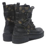 GUESS Womens Leather Combat Boots Black Brown UK 4 Stylish Designer Ankle
