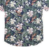 SMOG Mens Blue Floral Print Short Sleeve Shirt S Summer Casual Cotton Blend