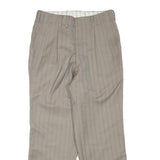 Womens Beige Pinstripe Regular Fit Straight Leg Trousers W28 L25 Cotton Blend