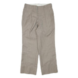 Womens Beige Pinstripe Regular Fit Straight Leg Trousers W28 L25 Cotton Blend