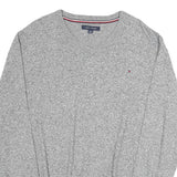 TOMMY HILFIGER Mens Grey Plain Cotton Jumper V-Neck Basic Knit 2XL Casual