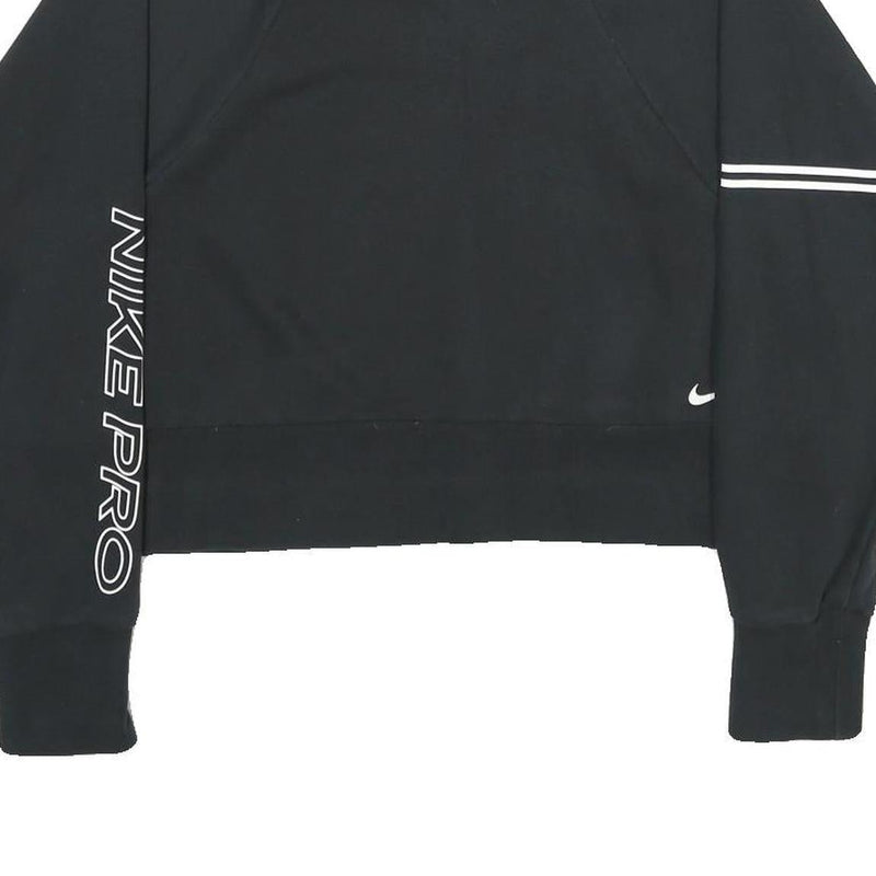 NIKE Womens Black Cropped Sweatshirt Crew Neck M Nike Pro Logo