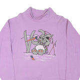 Womens Lilac Sweatshirt L Cartoon Bunny Graphic Roll Neck Cotton Blend Pullover