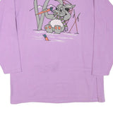 Womens Lilac Sweatshirt L Cartoon Bunny Graphic Roll Neck Cotton Blend Pullover