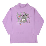 Womens Lilac Sweatshirt L Cartoon Bunny Graphic Roll Neck Cotton Blend Pullover