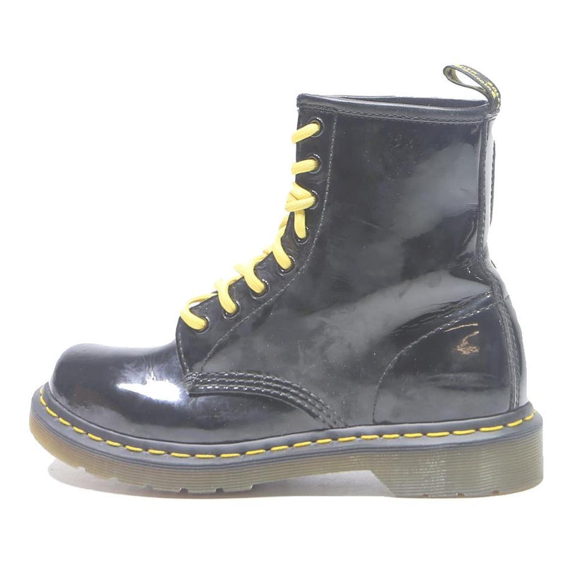 DR MARTENS 1460 Womens Black Leather Ankle Boots UK 5 Yellow Stitching Lace-Up