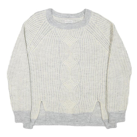 GUESS Womens Grey & Cream Cable Knit Pullover Jumper L Soft Comfortable