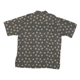 CAREER CLUB Mens Black & Cream Pattern Rayon Shirt XL Relaxed Fit Casual Short