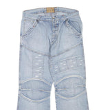 Mens Light Blue Regular Fit Cotton Blend Light Wash Jeans W36 L30 Patchwork