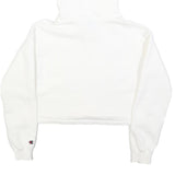 CHAMPION Womens White Crop Hoodie M Cotton Blend Pullover Logo Sweatshirt