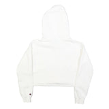 CHAMPION Womens White Crop Hoodie M Cotton Blend Pullover Logo Sweatshirt