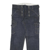 Mens Regular Fit Blue Denim Jeans W36 L33 Zip Closure Cargo Pockets Cotton Blend