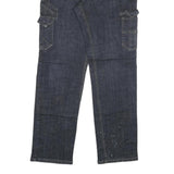 Mens Regular Fit Blue Denim Jeans W36 L33 Zip Closure Cargo Pockets Cotton Blend