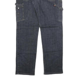 Mens Regular Fit Blue Denim Jeans W36 L33 Zip Closure Cargo Pockets Cotton Blend