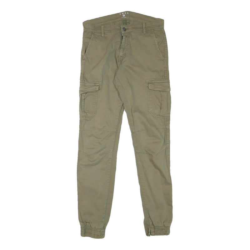 SMOG Mens Beige Slim Skinny Cotton Blend Woven Trousers W30 L32 Casual Utility
