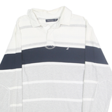 NAUTICA Mens White & Grey Long Sleeve Striped Polo Shirt L Cotton Casual