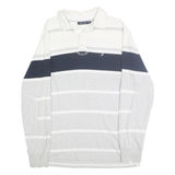 NAUTICA Mens White & Grey Long Sleeve Striped Polo Shirt L Cotton Casual