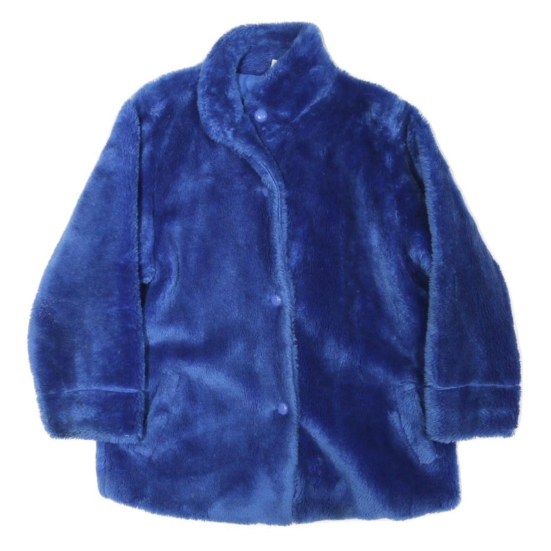 CHARLES VOGELE Womens Blue Button Jacket M Polyester Blend Faux Fur Soft Warm