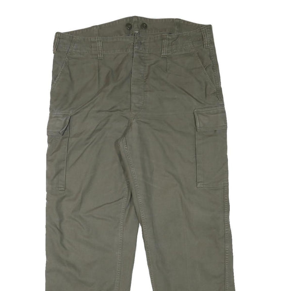 Mens Olive Relaxed Fit Cargo Trousers Cotton Blend W38 L30 Practical Zip Closure
