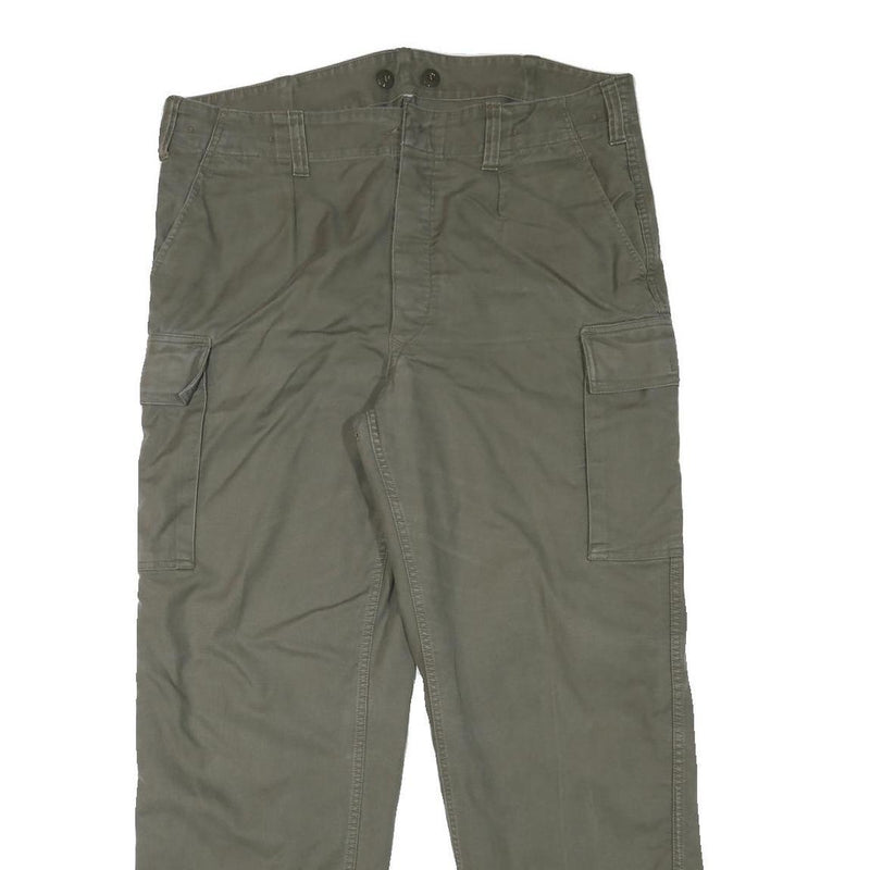 Mens Olive Relaxed Fit Cargo Trousers Cotton Blend W38 L30 Practical Zip Closure