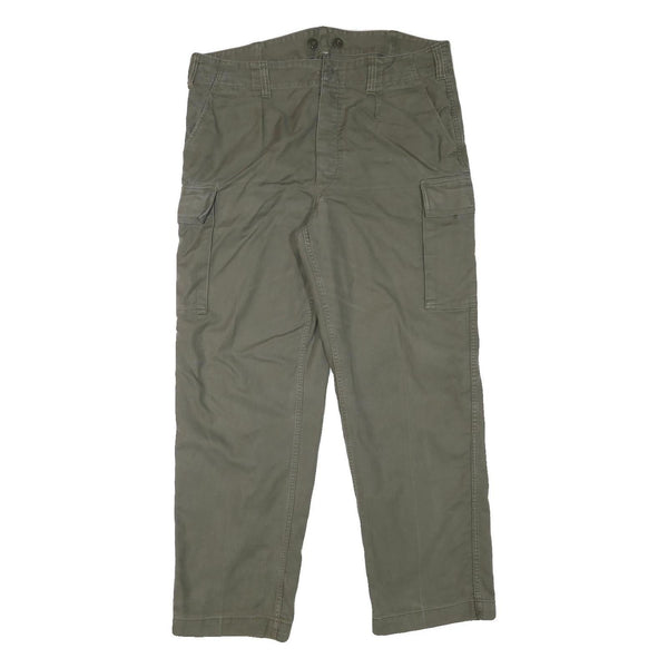 Mens Olive Relaxed Fit Cargo Trousers Cotton Blend W38 L30 Practical Zip Closure