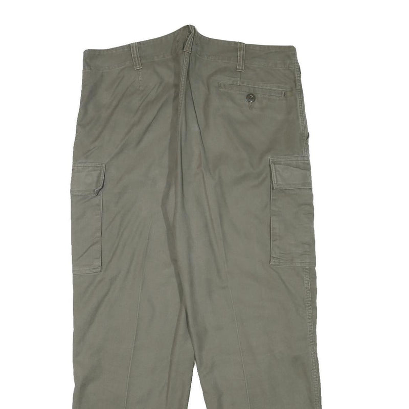 Mens Olive Relaxed Fit Cargo Trousers Cotton Blend W38 L30 Practical Zip Closure