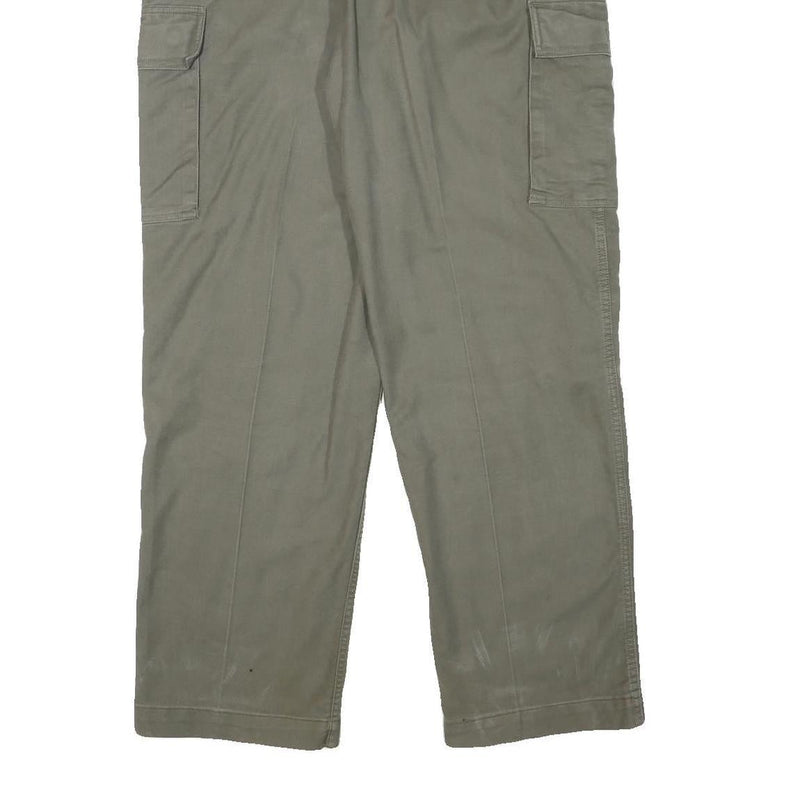 Mens Olive Relaxed Fit Cargo Trousers Cotton Blend W38 L30 Practical Zip Closure
