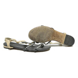 CHANEL Pearl Embellished Strappy Womens Leather Sandals Black & Beige UK 6.5