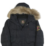 ZAVETTI Mens Black Bomber Jacket L Polyester Quilted Puffer Fur Hooded Warm