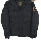 ZAVETTI Mens Black Bomber Jacket L Polyester Quilted Puffer Fur Hooded Warm