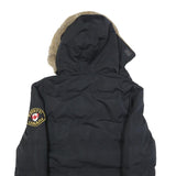 ZAVETTI Mens Black Bomber Jacket L Polyester Quilted Puffer Fur Hooded Warm