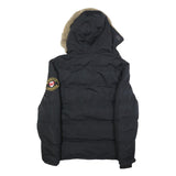 ZAVETTI Mens Black Bomber Jacket L Polyester Quilted Puffer Fur Hooded Warm