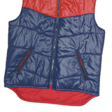 Mens Blue & Red Colour Block Puffer Jacket M Polyester Sleeveless Zip