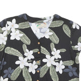 PARADISE FOUND Womens Black White Floral Printed Blouse Short Sleeve V-Neck S