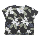 PARADISE FOUND Womens Black White Floral Printed Blouse Short Sleeve V-Neck S