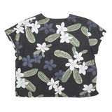 PARADISE FOUND Womens Black White Floral Printed Blouse Short Sleeve V-Neck S