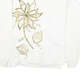 COLLEGE WEAR Mens White Sweatshirt L Cotton Blend Pullover Floral Embroidery