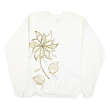 COLLEGE WEAR Mens White Sweatshirt L Cotton Blend Pullover Floral Embroidery