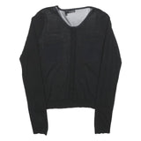 THE KOOPLES Womens Black Silk Blend Long Sleeve V-Neck Top S Elegant Lightweight