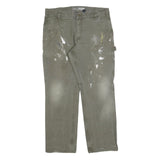 CARHARTT Mens Cotton Blend Green Relaxed Straight Trousers W36 L32 Workwear Zip