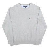 TOMMY HILFIGER Mens Grey Plain Cotton Blend Jumper Crew Neck L Classic Fit