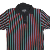HELVETIA Mens Black Red Blue Striped Short Sleeve Polo Shirt S Cotton Blend
