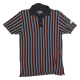 HELVETIA Mens Black Red Blue Striped Short Sleeve Polo Shirt S Cotton Blend