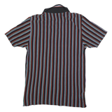HELVETIA Mens Black Red Blue Striped Short Sleeve Polo Shirt S Cotton Blend