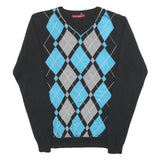 STOCKHOMME Mens Black Blue Grey Patterned V-Neck Basic Knit Jumper S Acrylic