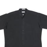 PIERRE CARDIN Mens Black Cotton Blend Shirt L Button Up Short Sleeve Relaxed Fit
