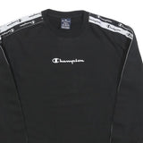CHAMPION Mens Black Cotton Blend Crew Neck Sweatshirt S Branded Tape Detail
